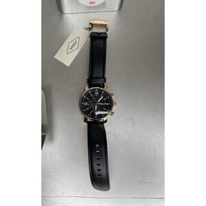New! Fossil Rhett Watch Chronograph Watch Gold Black Leather Band & Tin